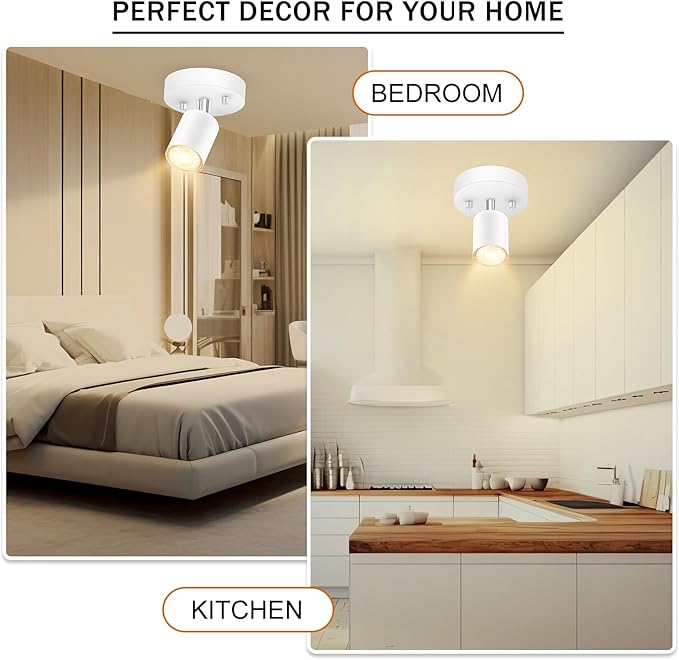 Track Lighting Fixture Ceiling, Modern LED Track Lighting Kit, White Ceiling Light for Kitchen, Rotatable Spotlight Heads, Wall Mount Spot Lighting for Island/Bedroom/Hallway (GU10 Socket, NO Bulb)