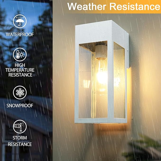 2 Pack Porch Lights Outdoor Wall Sconce, Outdoor Light with GFCI Outlet, Waterproof Exterior Wall Lantern Light Fixtures, Anti-Rust Wall Lamp with Clear Glass for Patio Doorway Garage- White