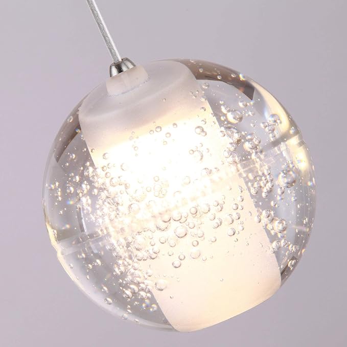 Venus 9 Mini Pendant Glass Ball Lighting Nickel - LED Hanging Light Fixture for Kitchen Island, Bar, Foyer - Cluster Pendants - Dimmable, Adjustable Wire, Lamp Bulb Included