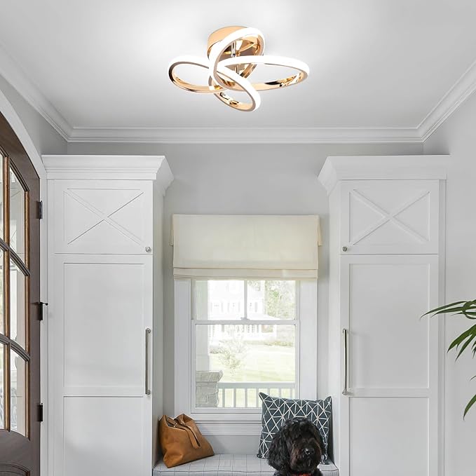 CANEOE Modern Hallway Light Fixtures, 6000K Modern Led Ceiling Light for Hallway, Small Close to Ceiling Lamp for Hallway Corridor Closet Bedroom Bathroom Kitchen Stair Curved Design Ceiling Lights