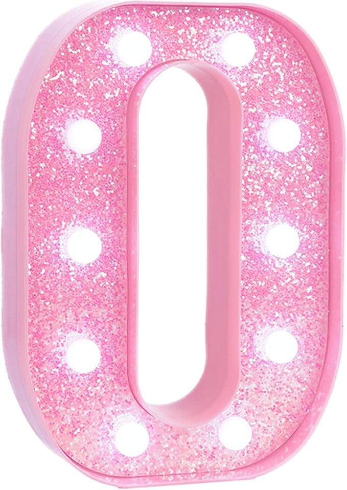Pink Marquee Light Up Letters, Glitter Alphabet LED Letter Lights for Pink Birthday Party Decorations, Battery Operated Letter Sign for Girls Room Vanity Table Decor, Cool White Lights Letter O