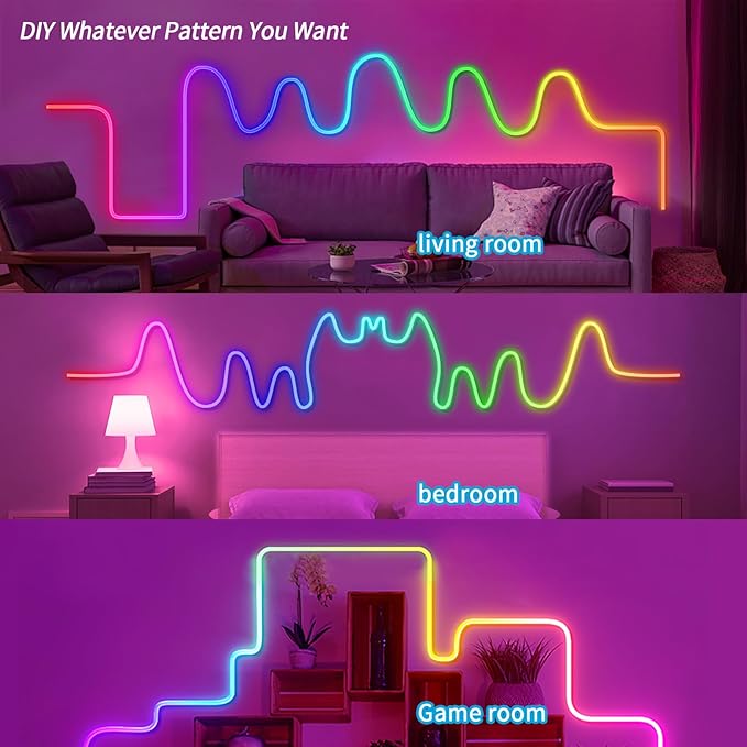 LED Neon Rope Light, 9.84FT RGB LED Strip Light APP Control, Button Control, 5V Music Sync Color Changing Rope Light, IP65 Waterproof LED Light for Bedroom Gaming, Halloween Party Decor