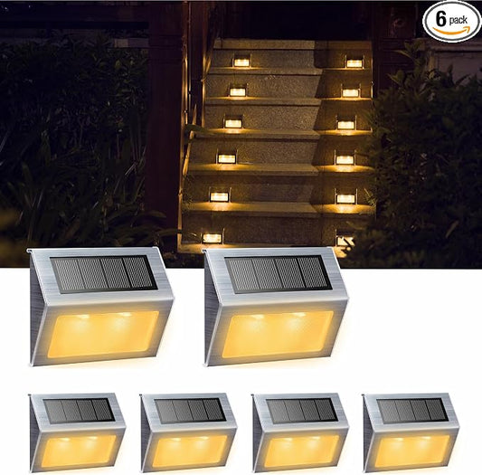 XLUX Solar Lights for Steps Decks Pathway Yard Stairs Fences, LED lamp, Outdoor Waterproof, Warm Light, 6 Pack