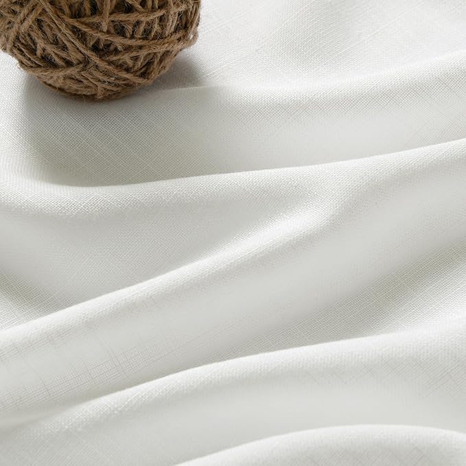 Nanspring Ivory Curtains 80 Inches Length for Living Room Back Tab Rod Pocket Semi Sheer Linen Drapes Muted Neutral Boho Off White Linen Textured Window Curtain for Dining Room 52X80 Inches