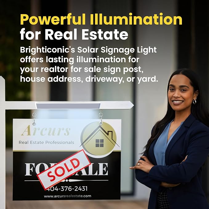 Brighticonics 2Pck Solar Address Sign Light – IP65 Waterproof Easy Install, Auto Dusk-to-Dawn On/Off – Outdoor Light for Business, Lease, Real Estate Sign Post – LED Signboard Gifts - Warm White 3000K