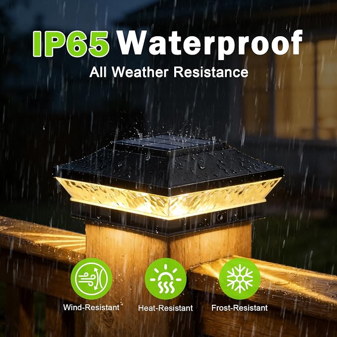 Solar Post Cap Lights Outdoor 6-Pack, Waterproof Solar Fence Post Lights Fit for 3.5x3.5 4x4 Wood/Vinyl Posts, Solar Powered Deck Post Lights with 2 Modes(Warm/Cool White), Ideal for Patio, Black