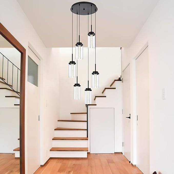 MELUCEE Modern LED Pendant Light Fixtures 6-Light Pendant Lights Kitchen Island with 3000K-6000K Adjustable Color Temperature Black Ceiling Hanging Lamp for Dining Room Bedroom Kitchen Island