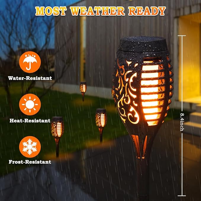 MIUSIKIT 16Pack Outdoor Solar Lights for Yard, Solar Flame Lights for Outdoor Decorations, Pathway Light Outside Waterproof, Luces Solares para Exteriores for Outside Porch Path Lighting Decor Art