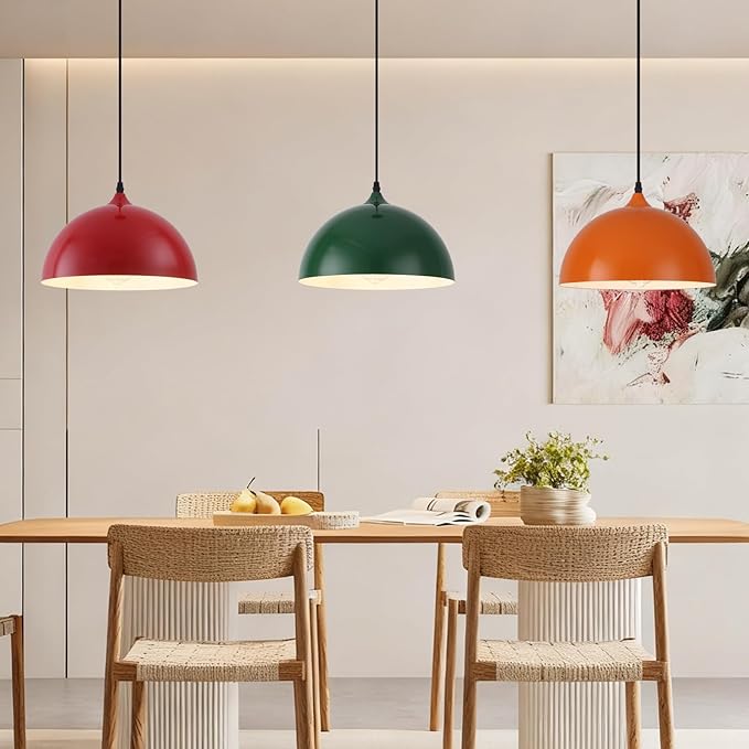 Colorful Pendant Lights, 11.8" Dome Pendant Light 3 Pack, Modern Light Fixtures for Kitchen Island, Adjustable Height Pendant Lighting for Dining Room, Bedroom, Living Room, Hallway, Bar
