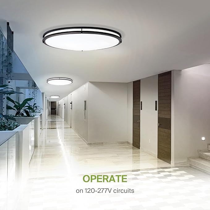 ASD LED 32" Oval Flush Mount Lighting, Close to Ceiling Light Fixture | 3CCT, Dimmable, Energy Star, ETL Listed | 45W 3750LM 3000-5000K 100-277V | Low Profile Double Ring Lamp | Black