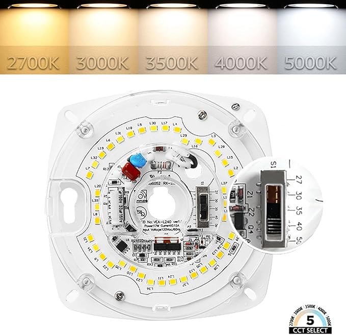 2 Packs 4" Round Dimmable LED Light Engine, CCT Selectable 2700K–5000K, 17W 120V, 80CRI, TRIAC Dimming, 4" PCB (5.39" Overall), Retrofit Kit for Ceiling Light Fixtures