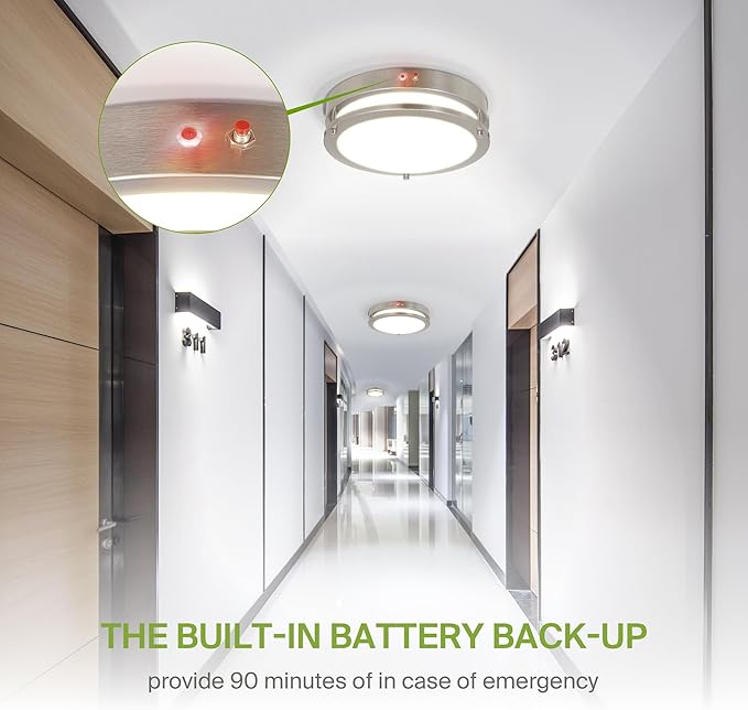 ASD LED 12" Round Flush Mount Lighting, Close to Ceiling Light Fixture | 3CCT, Dimmable, Battery Backup, ETL Listed | 20W 1876LM 3000-5000K 100-277V | Low Profile Double Ring Lamp | Nickel, 4 Pack