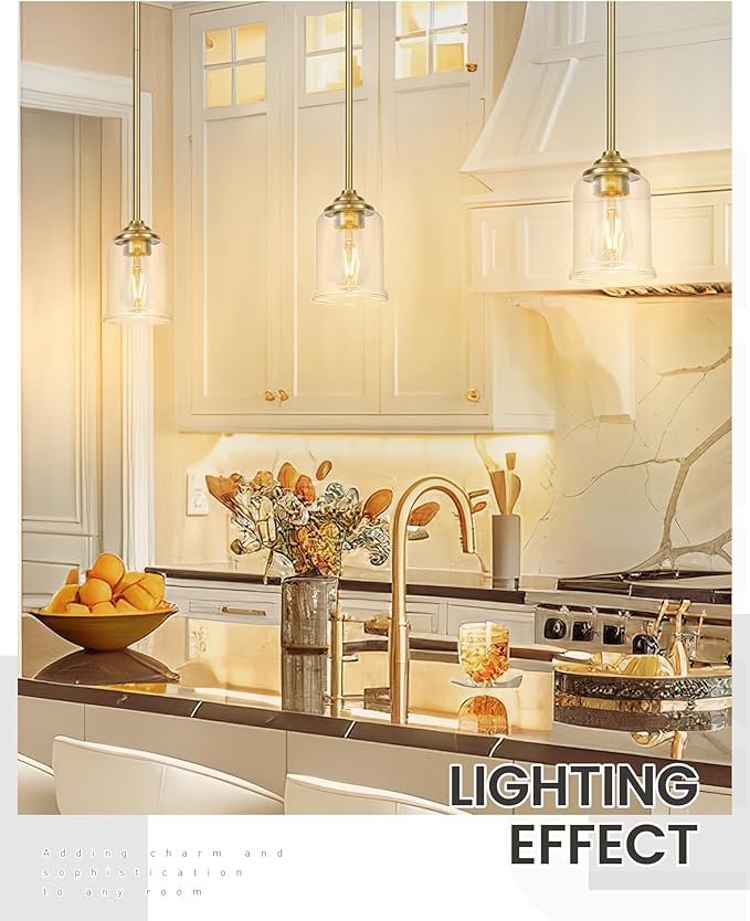 zeyu Gold Pendant Light, Mid Century Chandelier, 1-Light Hanging Fixture for Dinning Room Bedroom, Clear Glass Shade, Brushed Gold Finish, ZSL104MIL BG
