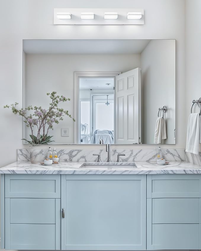 VONLUCE Bathroom Vanity Light Fixture, 4-Light Modern LED Vanity Light, 3CCT Adjustable Bathroom Lights with Memory Function Rotatable Shades, 26" Wall Lighting Fixture Over Mirror, Matte White