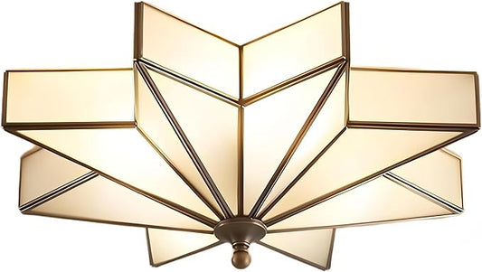 LIGHTLAND 19.7 Inch Flush Mount Star Ceiling Light, 4 Lights Brass Ceiling Lamp with Glass Lampshade, Art Deco Close to Ceiling Light Fixtures for Bedroom Living Room Entryway Hallway, Bronze Color