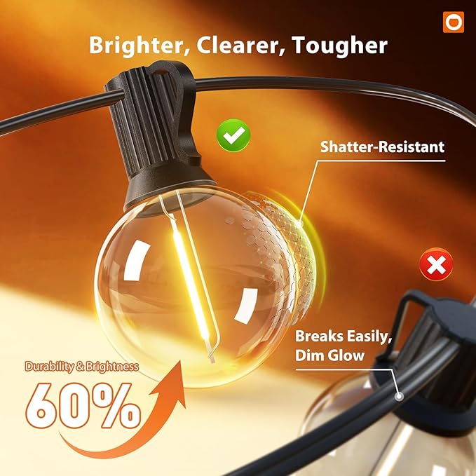 addlon Outdoor String Lights 200FT G40 with Remote, 108 LED Shatterproof Bulbs, Dimmable Patio Globe Lights Waterproof, Hanging Outside Lighting for Backyard, Garden, Deck, Balcony, Porch, Café, Decor
