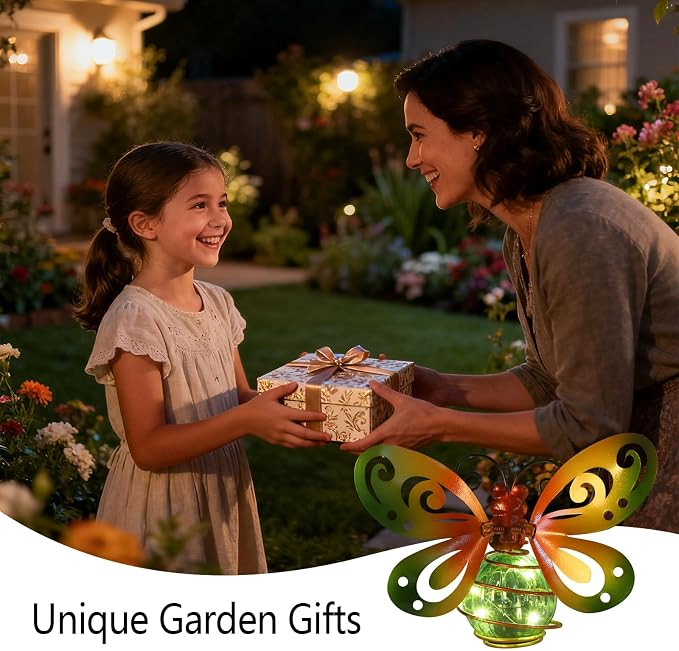 Butterfly Garden Decor with Bouncy Springs Pendant Lights Birthday Gifts for Women Mom Grandma,Hanging Solar Lights Outside Waterproof Metal Solar Outdoor Decoration for Yard, Porch,Patio,Backyard
