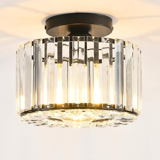 Crystal Ceiling Light, Semi Flush Mount Ceiling Light Black Crystal Chandelier for Bedroom Kitchen Hallway Entrance Balcony Dining Rooms Living Rooms Bar