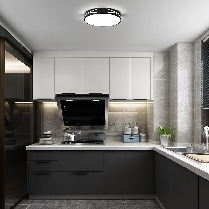 Modern Dimmable LED Flush Mount Ceiling Light, 2700K-6000K Selectable Round Close to Ceiling Lighting Fixtures, Metal Minimalist Black Ceiling Lamp for Bedroom, Kitchen, Hallway, Living Room