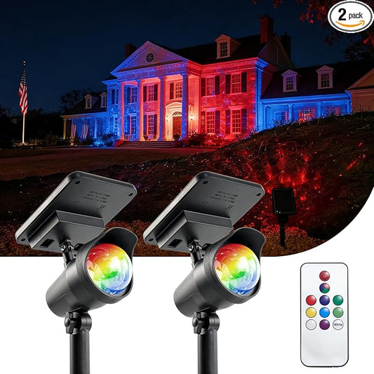 Sublume Solar Color Changing RGB Spot Lights Outdoor, 2 Pack/9 Lighting Modes Solar Lights, 2-in-1 Stake & Strap Mounted, IP65 Waterproof, Solar Landscape Powered Lights Garden Pathway
