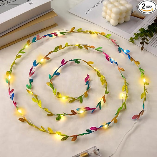 Fairy Lights Battery Operated with Vines, Colorful Leaves String Lights Plant Light for Bedroom Wedding Birthday Party Decoration Indoor DIY Crafts, 6.56FT, 2PCS