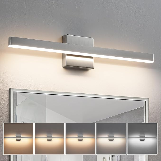 KAISITE Modern Vanity Light Brushed Nickel Bathroom Light Fixture Over Mirror 24 inch Vanity Lighting Fixture Dimmable 5CCT LED Bar Vanity Light for Bathroom Restroom