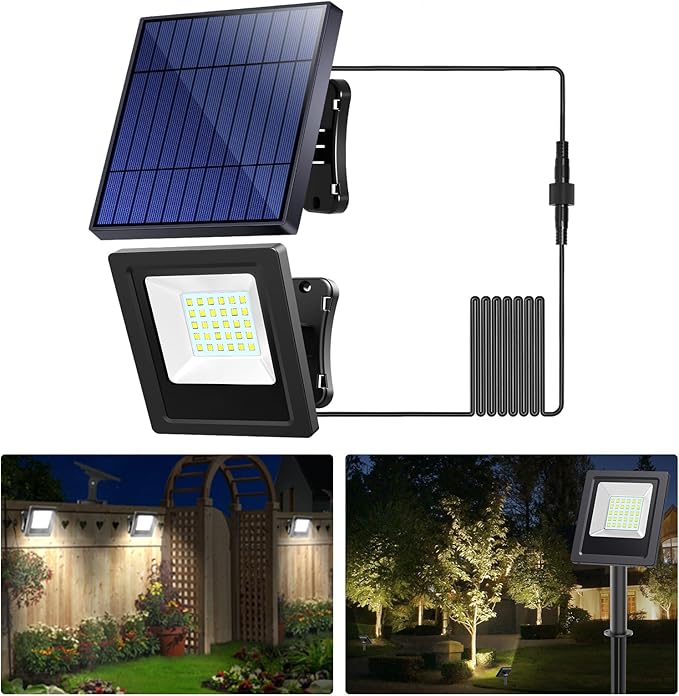 Lightonight Solar Lights Outdoor 1 Pack with Stake, 6500K Cool White | Waterproof Flood Light outdoor, Dusk to Dawn Security Lighting for Porch Patio Yard Garage