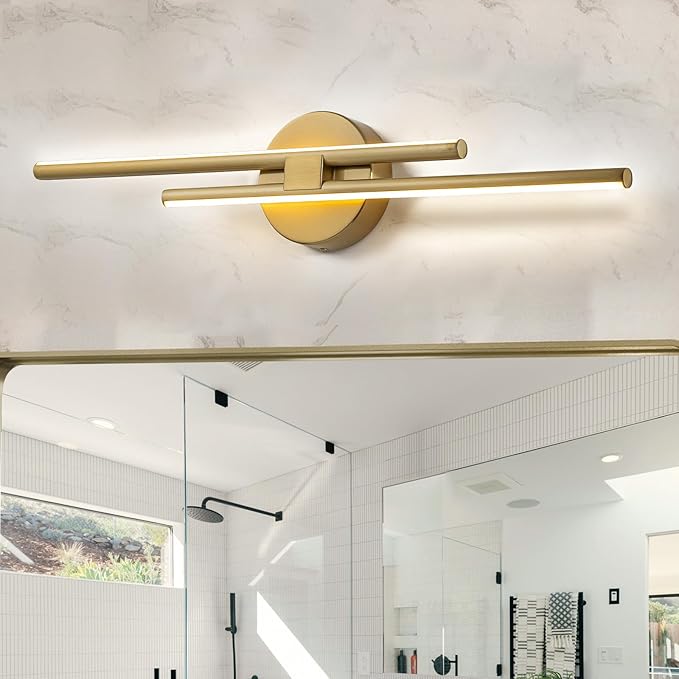 EDISLIVE Dimmable Modern LED Vanity Light Fixtures Bathroom Vanity Wall Lighting, 23.6 in Mirror Vanity Lighting Fixtures for Bathroom Bedroom Makeup Living Room,3000K Warm Light(Gold)
