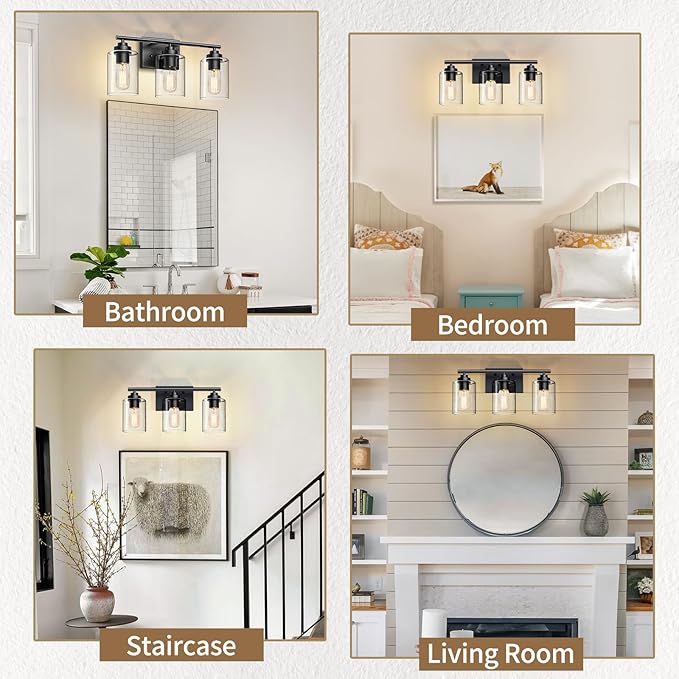 SKEJAO Bathroom Light Fixtures Over Mirror,3-Light Wall Sconce Vanity Lights for Bathroom,Vanity Lighting Fixtures,Black