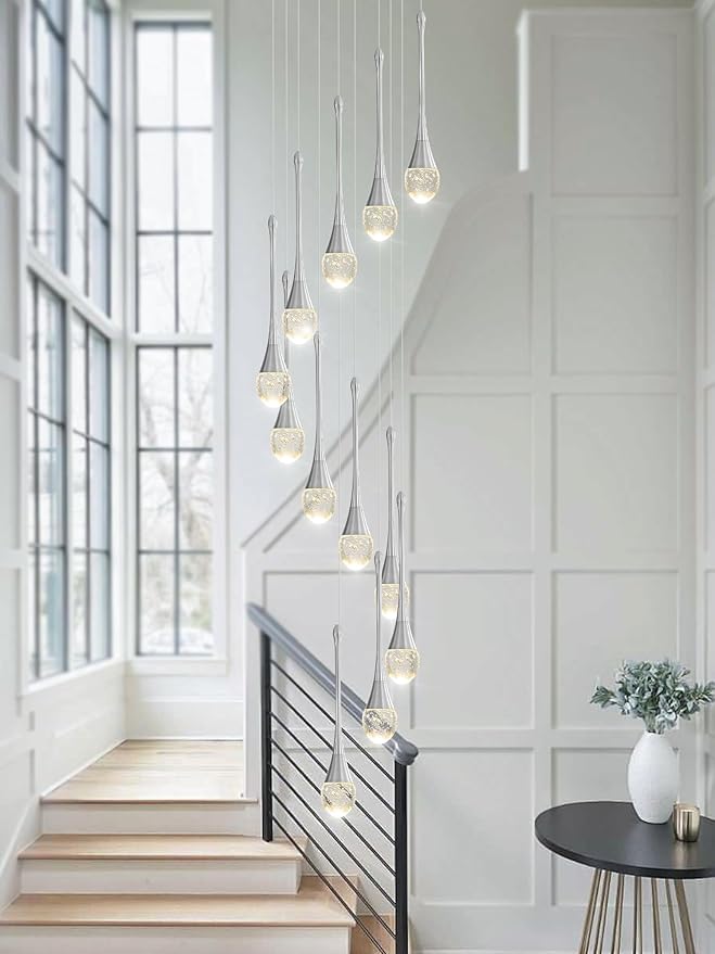ykolupty H120'' Long Crystal Raindrop Chandelier 12 Lights Foyer Pendant Lighting Entrwey High Ceiling Chandeliers LED Dimmable Lighting…