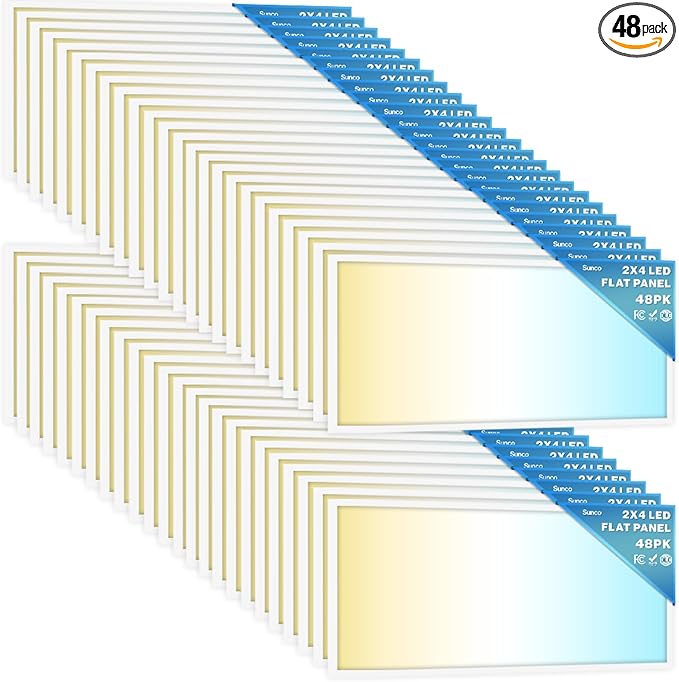 Sunco 48 Pack 2x4 LED Flat Panel Light Drop Ceiling Office Shop Commercial Warehouse Fixture, 6500 Lumens, Selectable Features, 30W/40W/50W, 4000K/5000K/6000K, Dimmable (0-10V), Dustproof ETL