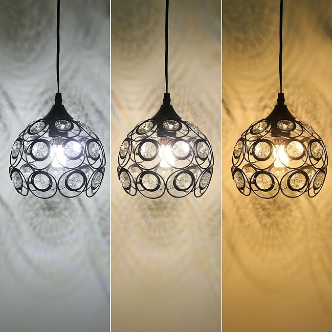 TISLYCO Black Plug in Chandelier, Crystal Hanging Lights with Plug in Cord 13.12ft and On/Off Switch, Hanging Pendant Light for Kitchen Island Bedroom Reading Area