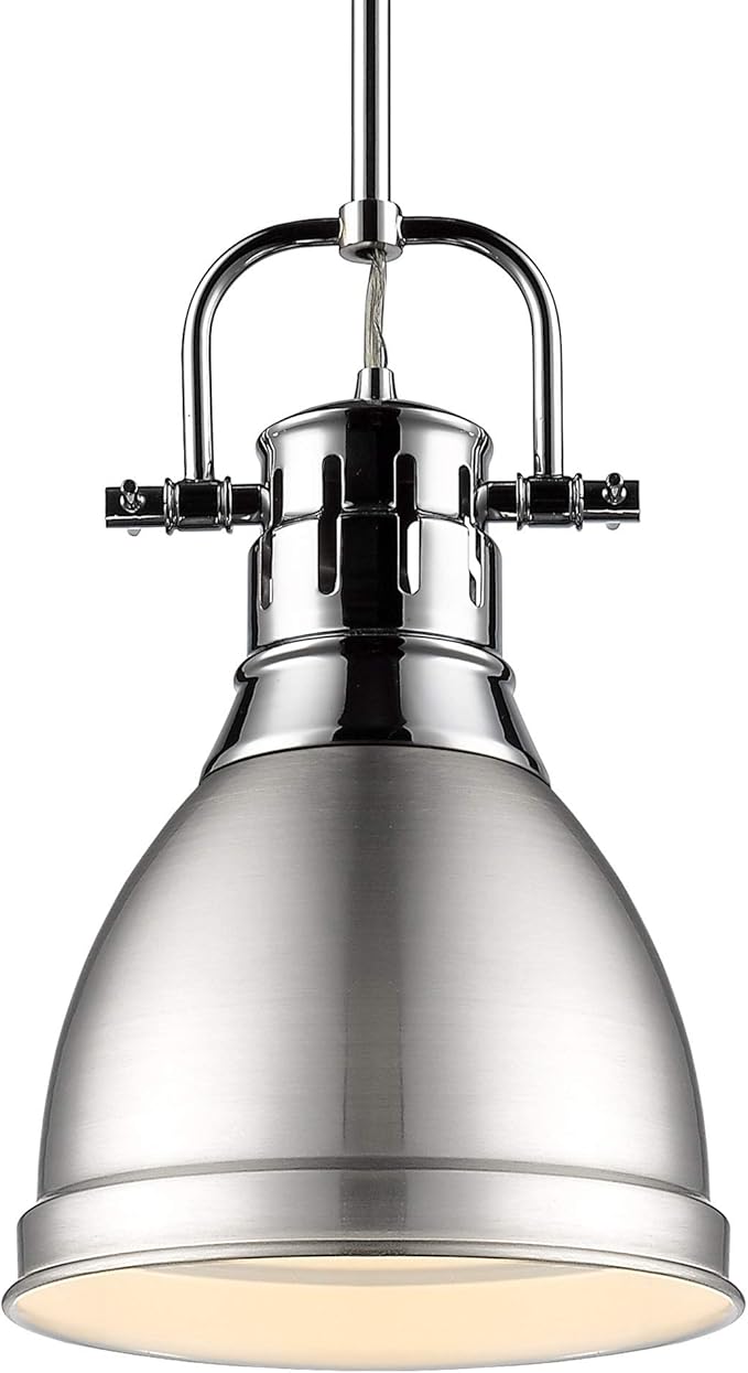 Golden Lighting 3604-S CH-PW Duncan Pendant, Transitional, Chrome with Pewter