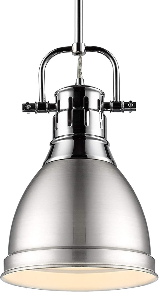 Golden Lighting 3604-S CH-PW Duncan Pendant, Transitional, Chrome with Pewter