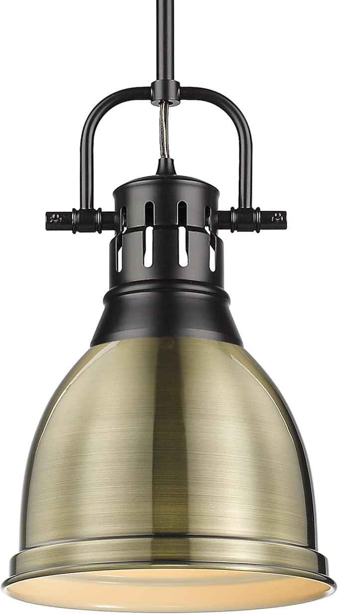Golden Lighting 3604-S BLK-AB Duncan Pendant, Transitional, Matte Black with Aged Brass