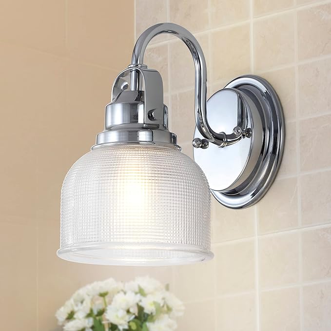 JONATHAN Y 5.75" Chrome Modern Bathroom Vanity Light, 1-Light LED Wall Sconce, Clear Glass Bell Shade for Mirror Hallway Kitchen, ETL Listed, LED Bulb Included JYL7407A