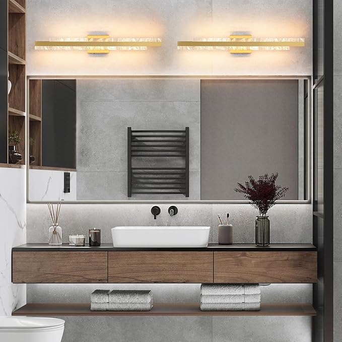 Modern Bathroom Vanity Light: Brushed Gold 32 inch 28W Dimmable LED Bath Bar Light Fixtures Over Mirror - Wall Sconce Picture Lights for Paintings Cabinets Bedroom 3000k