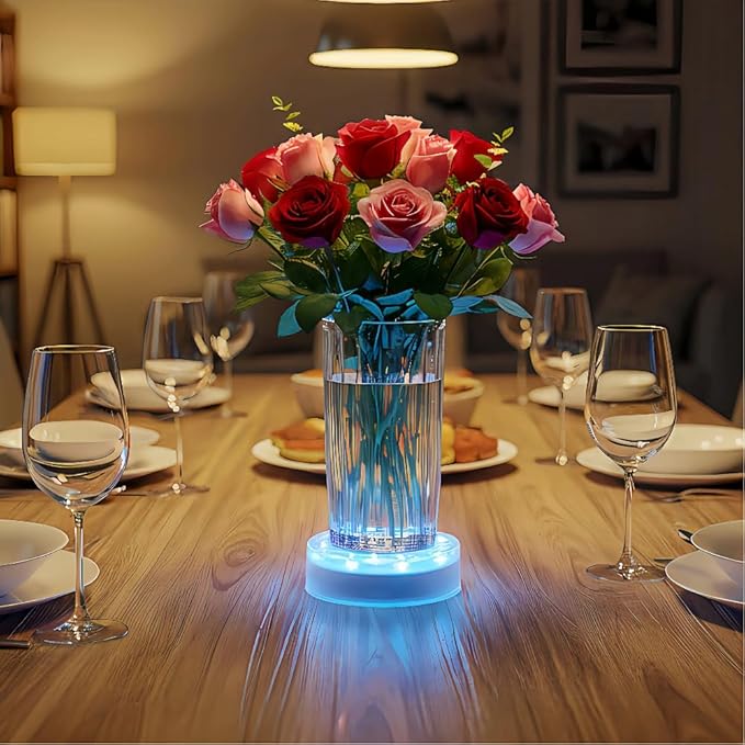Simplelight 4 Inch Multicolor LED Light Base- Perfect for Glass Art, Ideal Led Display for Vases, Centerpieces-AA Batteries Included (4inch LED Vase Base Light, Color Changing), Set of 4