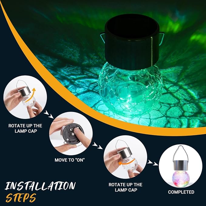 GIGALUMI Solar Lights Outdoor Waterproof, 16 Pack Solar Hanging Lights Garden Decor, Gifts for Women, Solar Outdoor Lantern Waterproof Cracked Glass for Yard, Fence, Tree(Color Changing)
