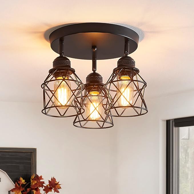 Kitchen Light Fixtures, Adjustable Semi Flush Mount Ceiling Light with E26 Base, Multi-Directional Lamp for Kitchen, Hallway, Dining Room, Farmhouse, Entryway