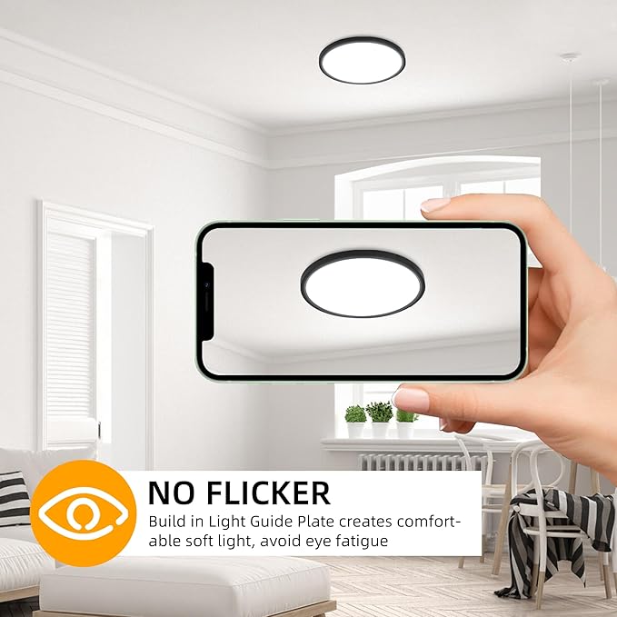 Hlite 6pack 9 Inch Flush Mount LED Ceiling Light Fixture,18W 1800LM Super Slim Light Fixtures Ceiling Mount 3000K/4000K/5000K 3CCT Selectable,Light Fixtures for Kitchen,Bedroom(Black)