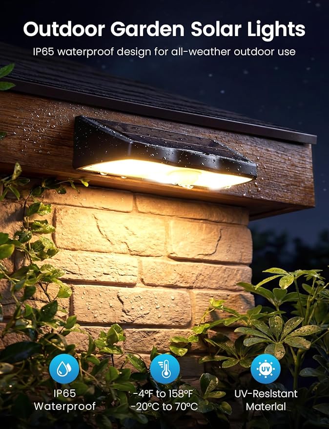 Solar Fence Lights Outdoor with Motion Sensor, 2 Pack Warm White Fence Lights Solar Powered 3 Modes IP65 Waterproof Dusk to Dawn Outdoor Lights for Patio Deck Wall Backyard Garden Decorative