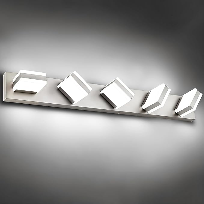 PRESDE 5-Light LED Bathroom Vanity Light Fixtures Brushed Nickel Modern Wall Lighting Over Mirror for Bathroom