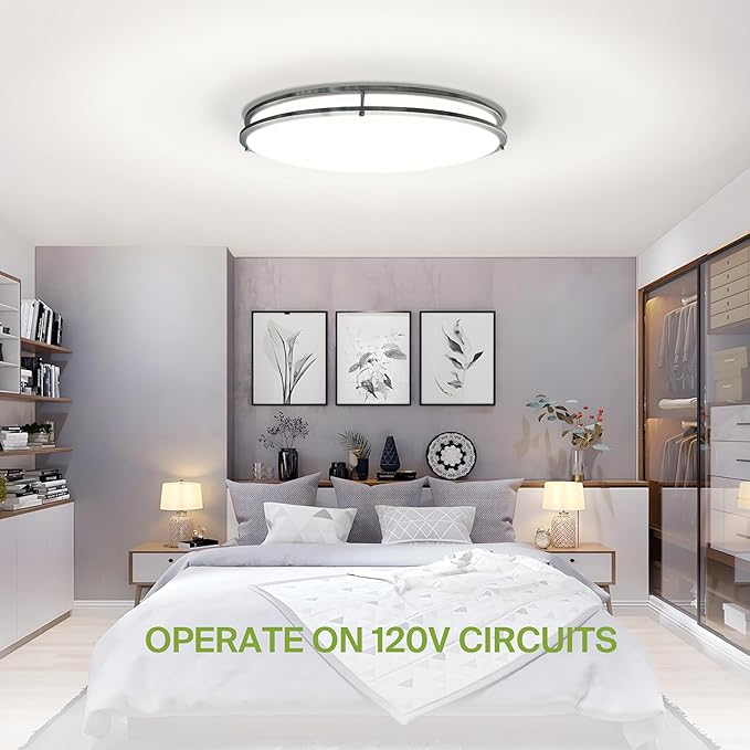 ASD LED 32" Oval Flush Mount Lighting, Close to Ceiling Light Fixture | 5CCT, Dimmable, ETL Listed | 50W 4195LM 2700-5000K 120V | Low Profile Double Ring Lamp | Nickel, 2 Pack