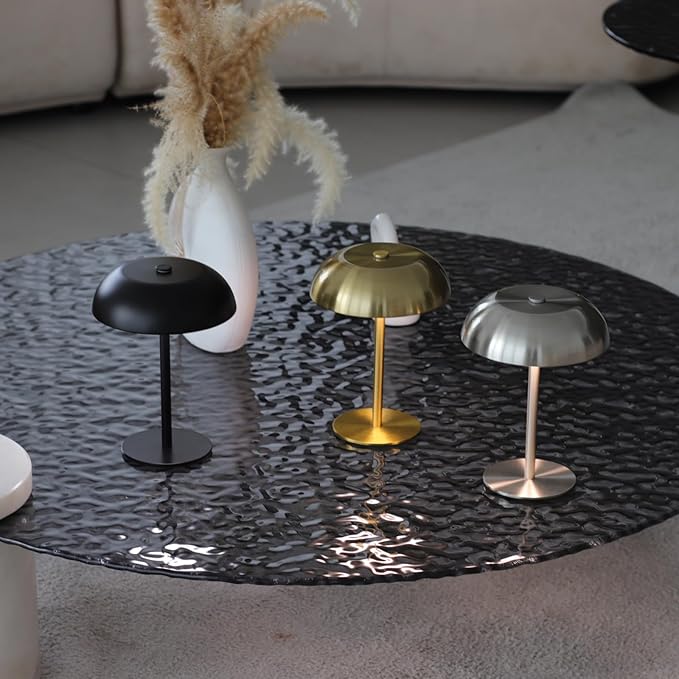 2 Pack Cordless Mushroom Table Lamp with 5200mAh Rechargeable Battery, Portable LED Night Light with Stepless Dimming, 3 Color Modes for Bedroom, Patio, Bar Decor and Coffee Shop Ambiance (Black)