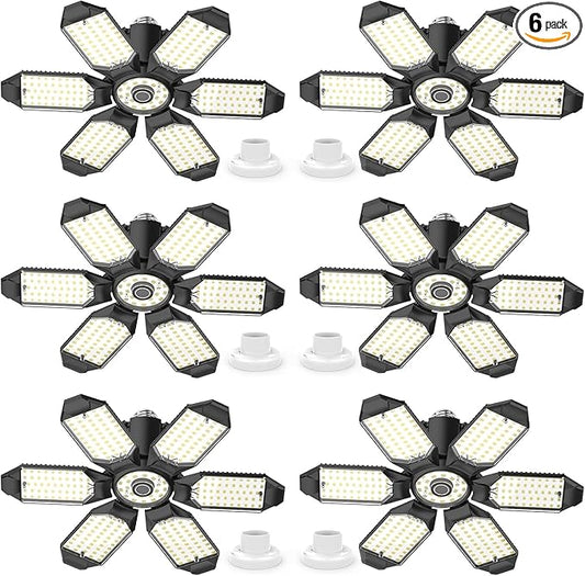 6 Pack 220W Garage Light Ceiling Led Deformable LED Shop Lights for Workshop E26 E27 Screw in Garage