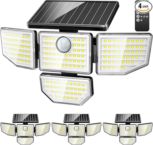 Adewalk Outdor Security Solar Light -4Pack 188 LED Solar Motion Sensor Light, IP65 Waterproof Powered Light for Outsidt Home Darkroom Backyard