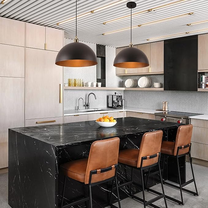 Vintage Black Pendant Light 13.7'' Retro Farmhouse Dome Pendant Lamp Modern Industrial Chandelier for Wire Length 78.74 '' Kitchen Island, Bedroom, Dining Room, Living Room, Hallway