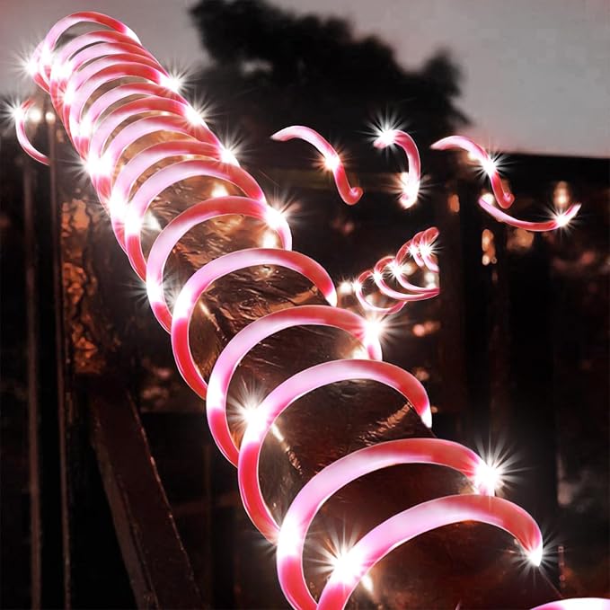 Honche Solar Rope Light 33FT 100LED IP65 Waterproof Outdoor LED Copper Fairy String Tube Lights for Party Gazebo Garden Patio Stair Balcony Fence Tree Daily Christmas Decoration(Solar-Candy)