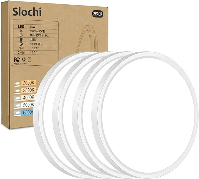 slochi 4Pack LED Flush Mount Ceiling Light Fixture, 7 Inch 15W, 1500LM, Super Slim 0.7 Inch, 3000K-6500K Adjustable Low Profile LED Ceiling Lights for Bathroom, Closet, Hallway(White)
